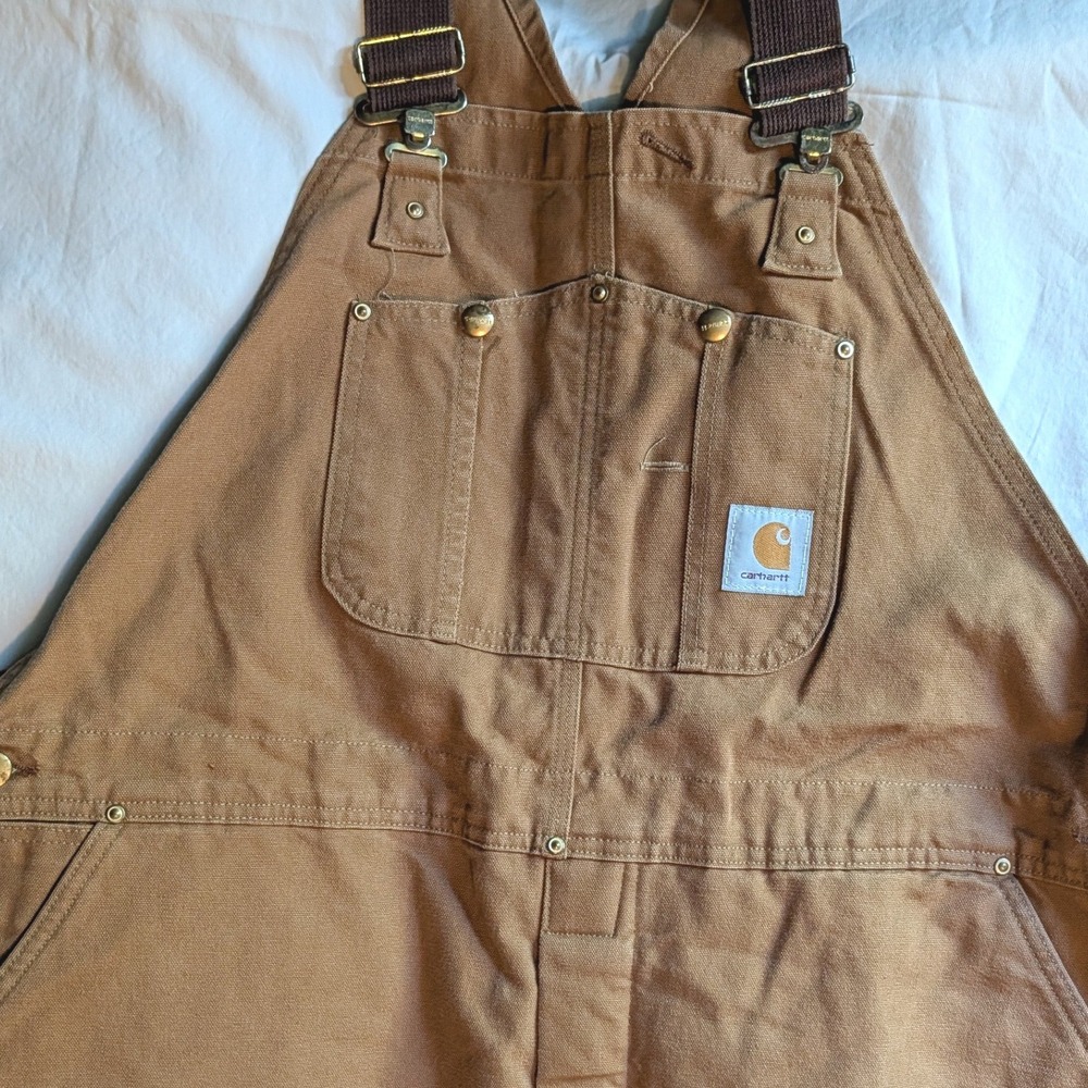 Vintage Carhartt Duck Bib Overalls Lined Double Knee 6FBQZ Made in USA 46x30 - Picture 12 of 16